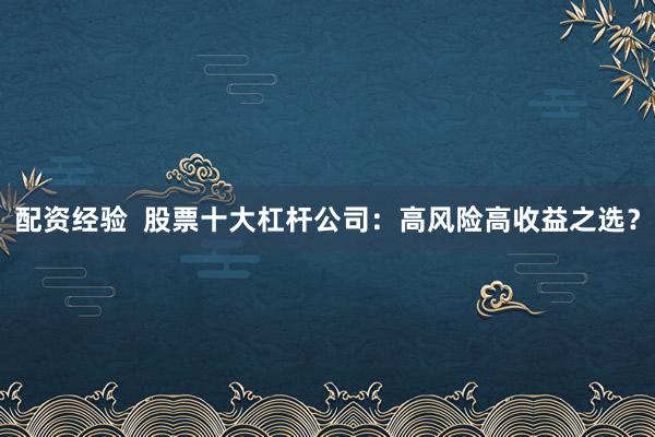 配资经验  股票十大杠杆公司：高风险高收益之选？