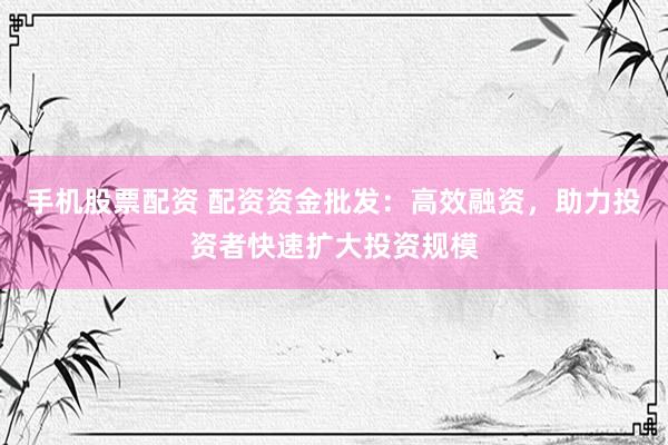 手机股票配资 配资资金批发：高效融资，助力投资者快速扩大投资规模