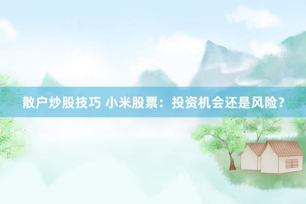 散户炒股技巧 小米股票：投资机会还是风险？