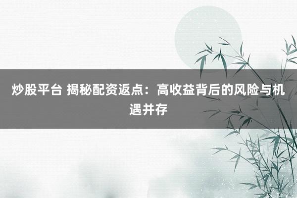 炒股平台 揭秘配资返点：高收益背后的风险与机遇并存