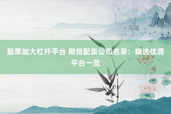 股票加大杠杆平台 期货配资公司名录：精选优质平台一览