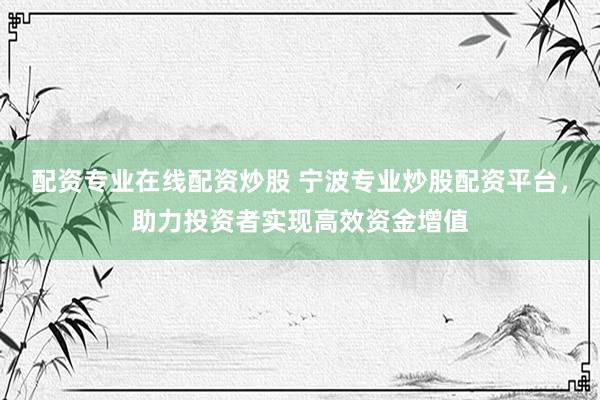 配资专业在线配资炒股 宁波专业炒股配资平台，助力投资者实现高效资金增值