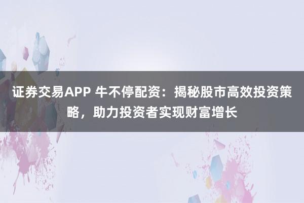 证券交易APP 牛不停配资：揭秘股市高效投资策略，助力投资者实现财富增长