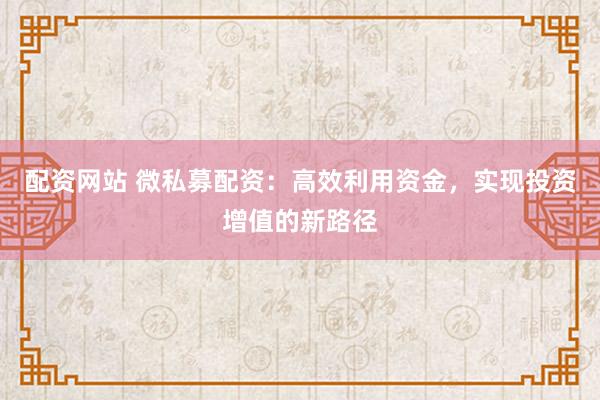 配资网站 微私募配资：高效利用资金，实现投资增值的新路径