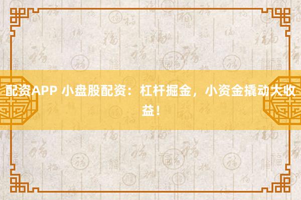 配资APP 小盘股配资:杠杆掘金,小资金撬动大收益!