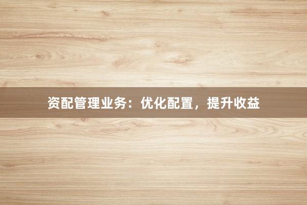 资配管理业务：优化配置，提升收益