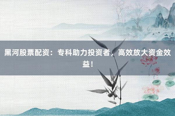 黑河股票配资：专科助力投资者，高效放大资金效益！