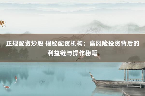 正规配资炒股 揭秘配资机构：高风险投资背后的利益链与操作秘籍